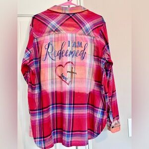 Orvis Upcycled Vibrant Red and Blue Plaid Flannel Shirt